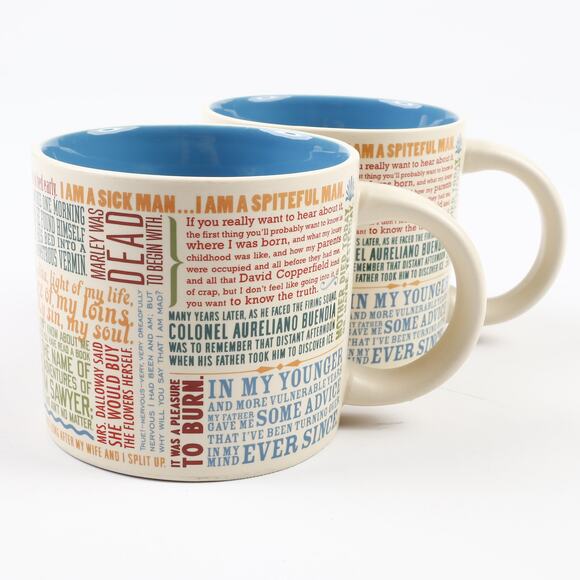 Pair of Unemployed Philosophers Guild First Lines of Literature Coffee Mugs 3859 - Picture 1 of 8